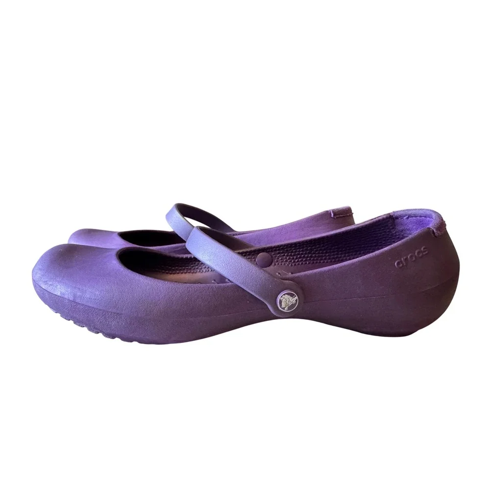 Crocs Mary Jane Purple Flats Comfort Casual Waterproof Slip On Shoes Womens 9